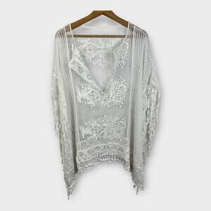 Womens size XL One Size Kimono Bohemian Crochet Lace Boho Coverup Festival White